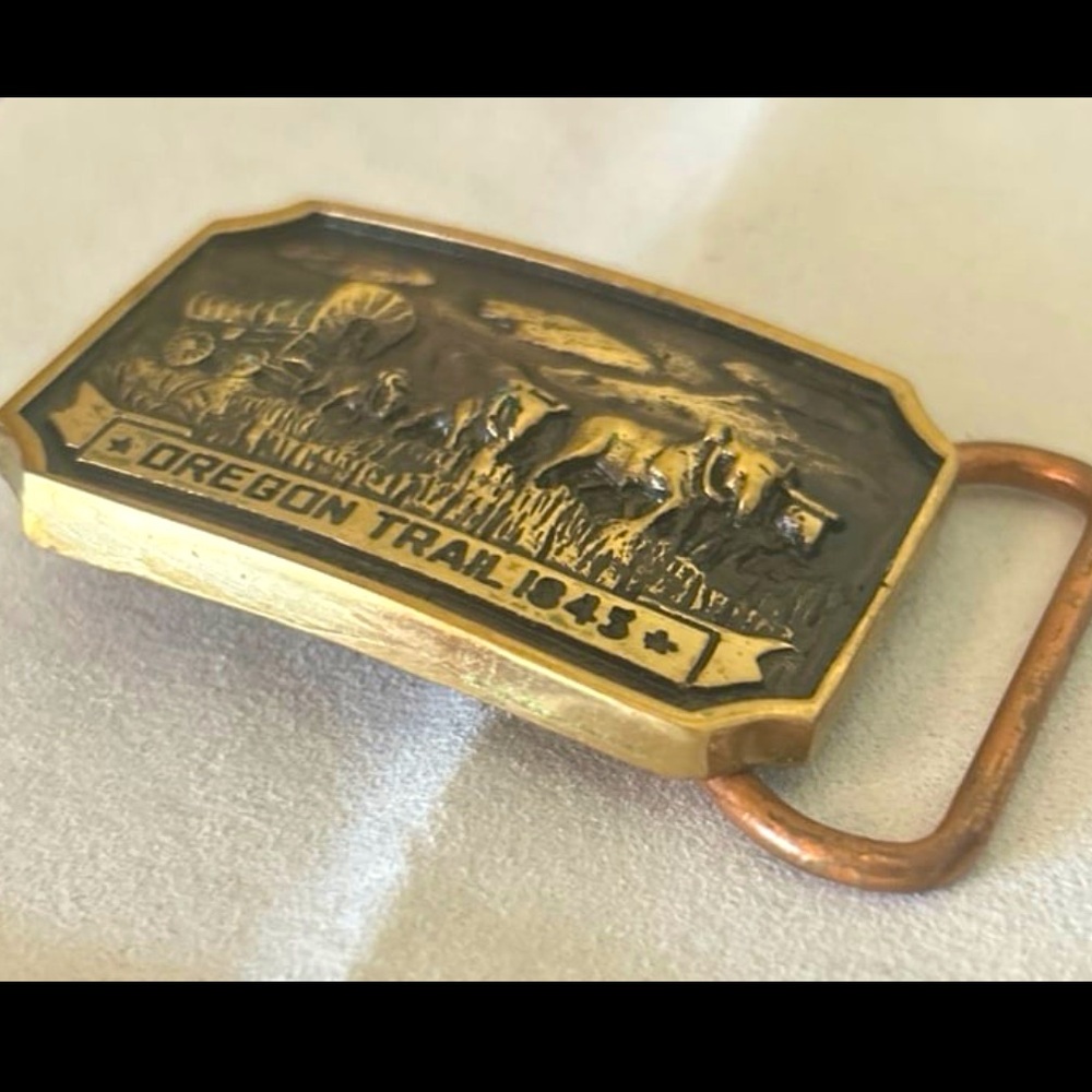 Vintage Oregon Trail 1843 Brass Belt Buckle - Picture 5 of 9